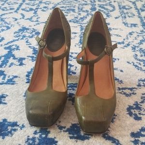 Olive green block heels